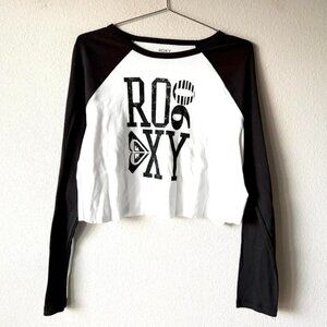 ROXY black and white crop top long sleeve shirt Women's Small